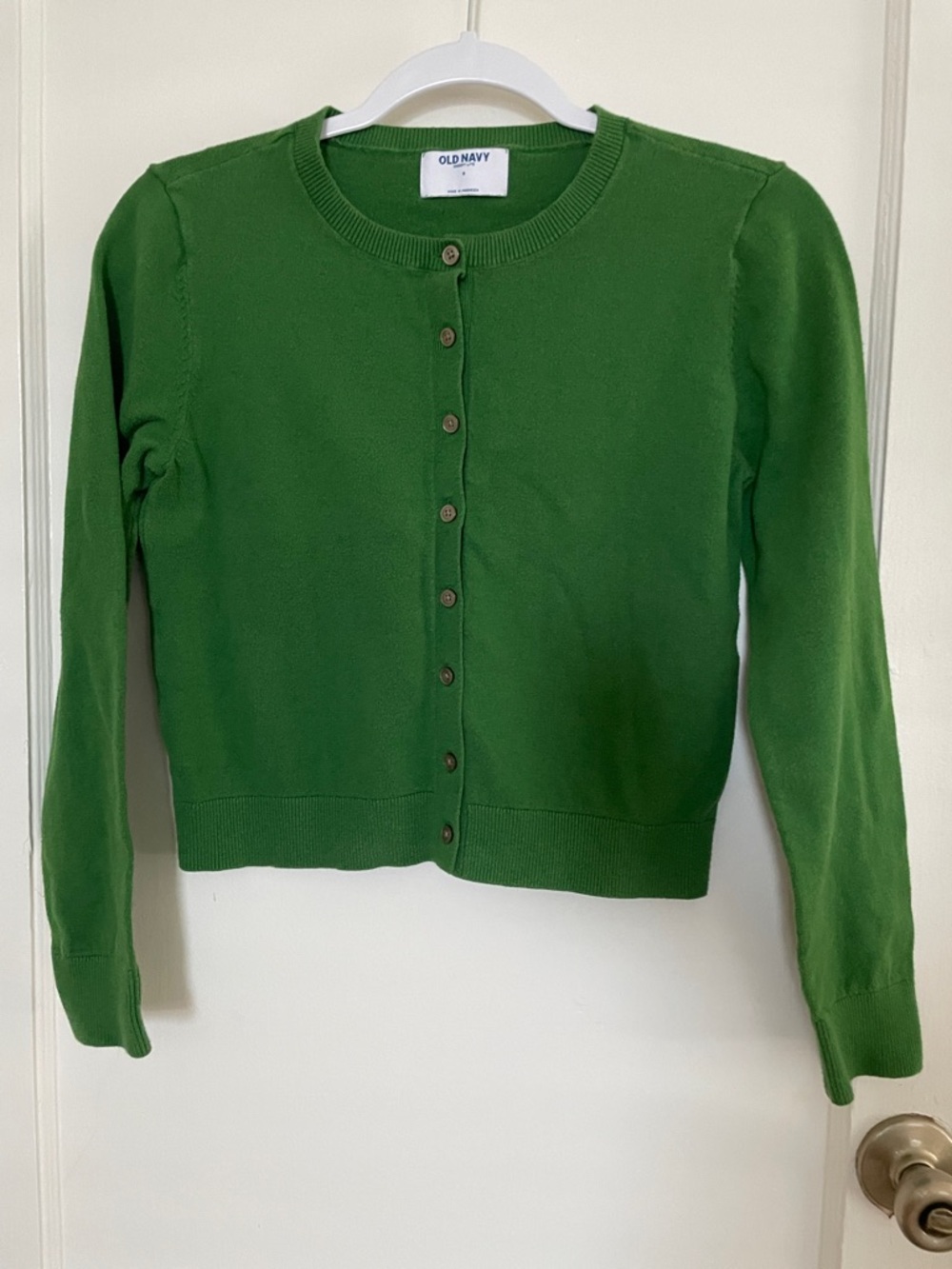 Cropped Green Crewneck Cardigan